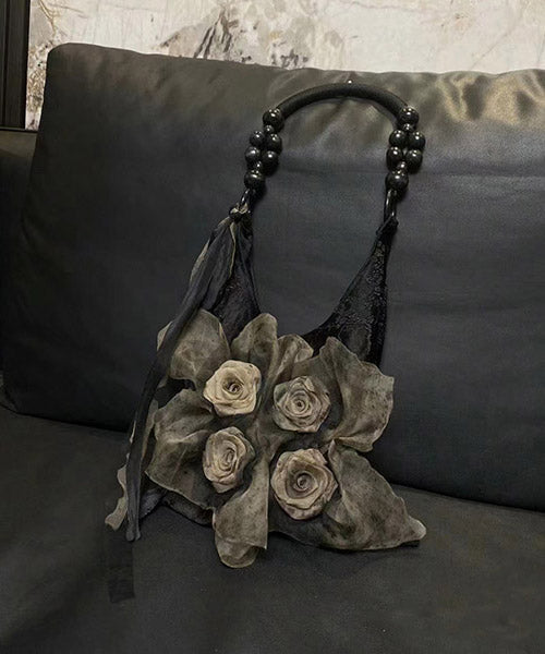 Khaki Tie Dye Floral Cotton Satchel Handbag