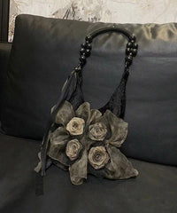 Khaki Tie Dye Floral Cotton Satchel Handbag