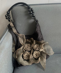 Khaki Tie Dye Floral Cotton Satchel Handbag