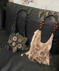 Khaki Tie Dye Floral Cotton Satchel Handbag