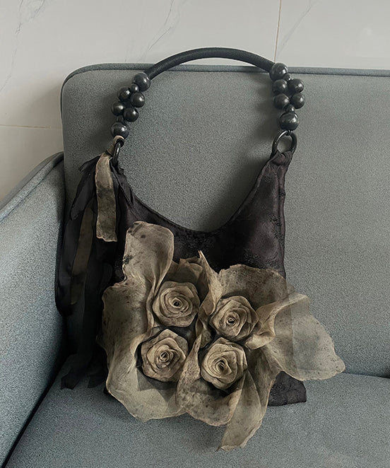 Khaki Tie Dye Floral Cotton Satchel Handbag