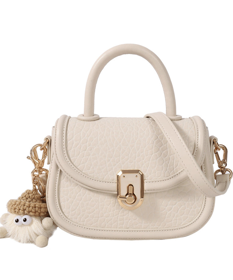 Milk White Cute Little Doll Faux Leather Mini Tote Handbag