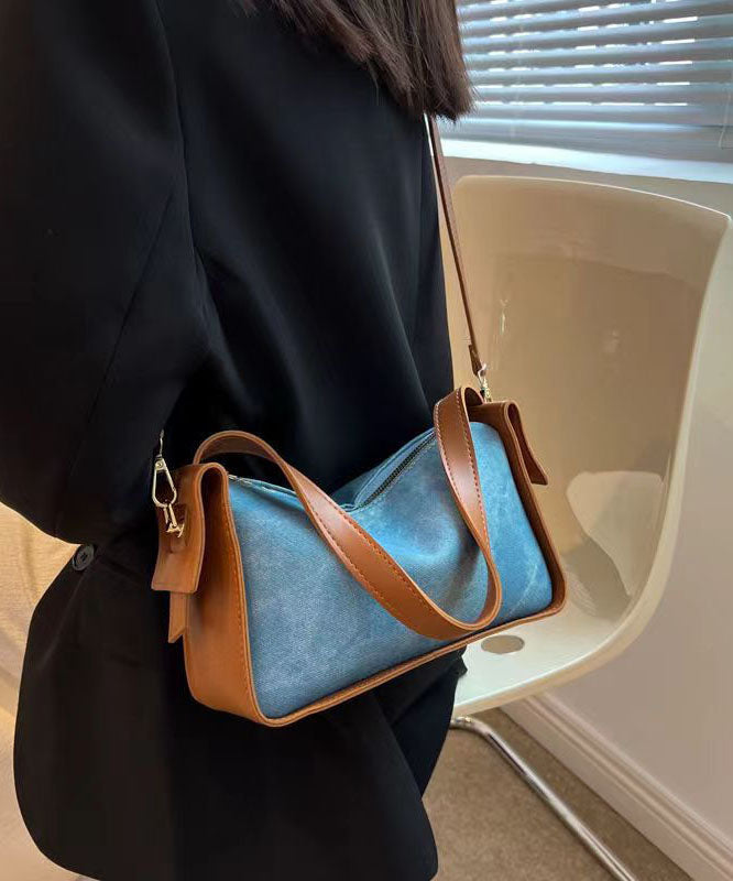 Versatile Blue Faux Leather Messenger Bag