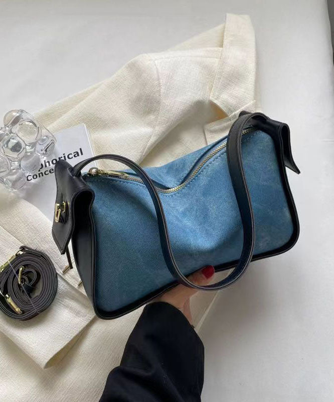 Versatile Blue Faux Leather Messenger Bag