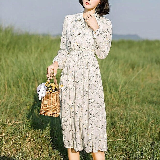 Fern Valley Cottagecore Mori Girl Soft Floral Chiffon Dress