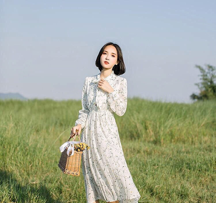 Fern Valley Cottagecore Mori Girl Soft Floral Chiffon Dress