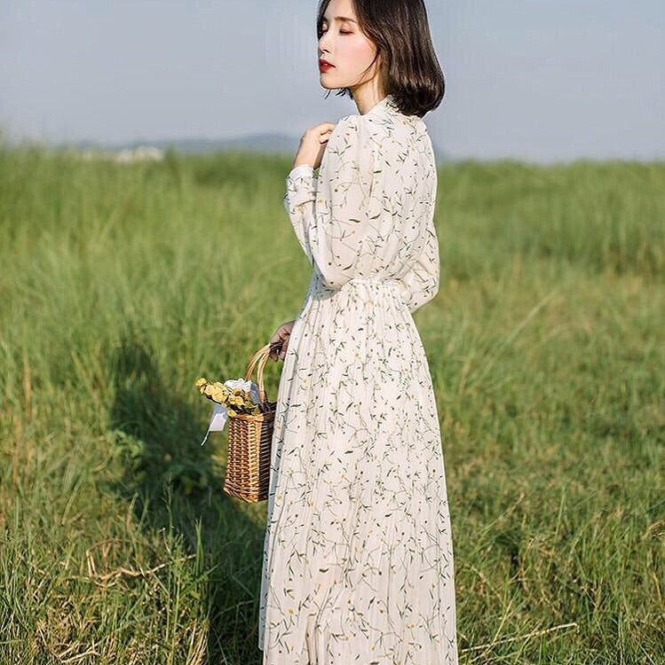 Fern Valley Cottagecore Mori Girl Soft Floral Chiffon Dress