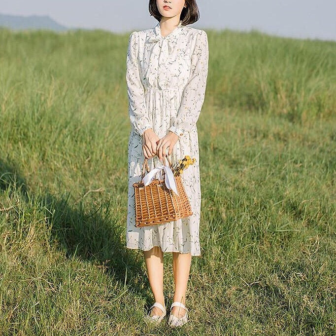 Fern Valley Cottagecore Mori Girl Soft Floral Chiffon Dress