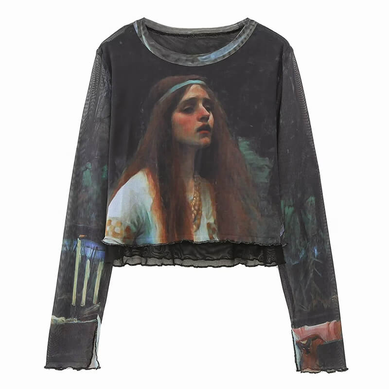 Folklore Women Dark Aesthetic Tales Mesh Top