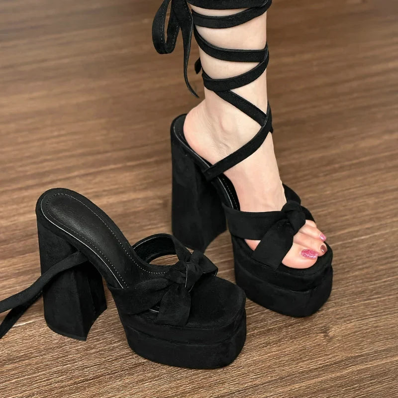 French Style Black Cross Strap Sandals