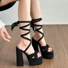 French Style Black Cross Strap Sandals