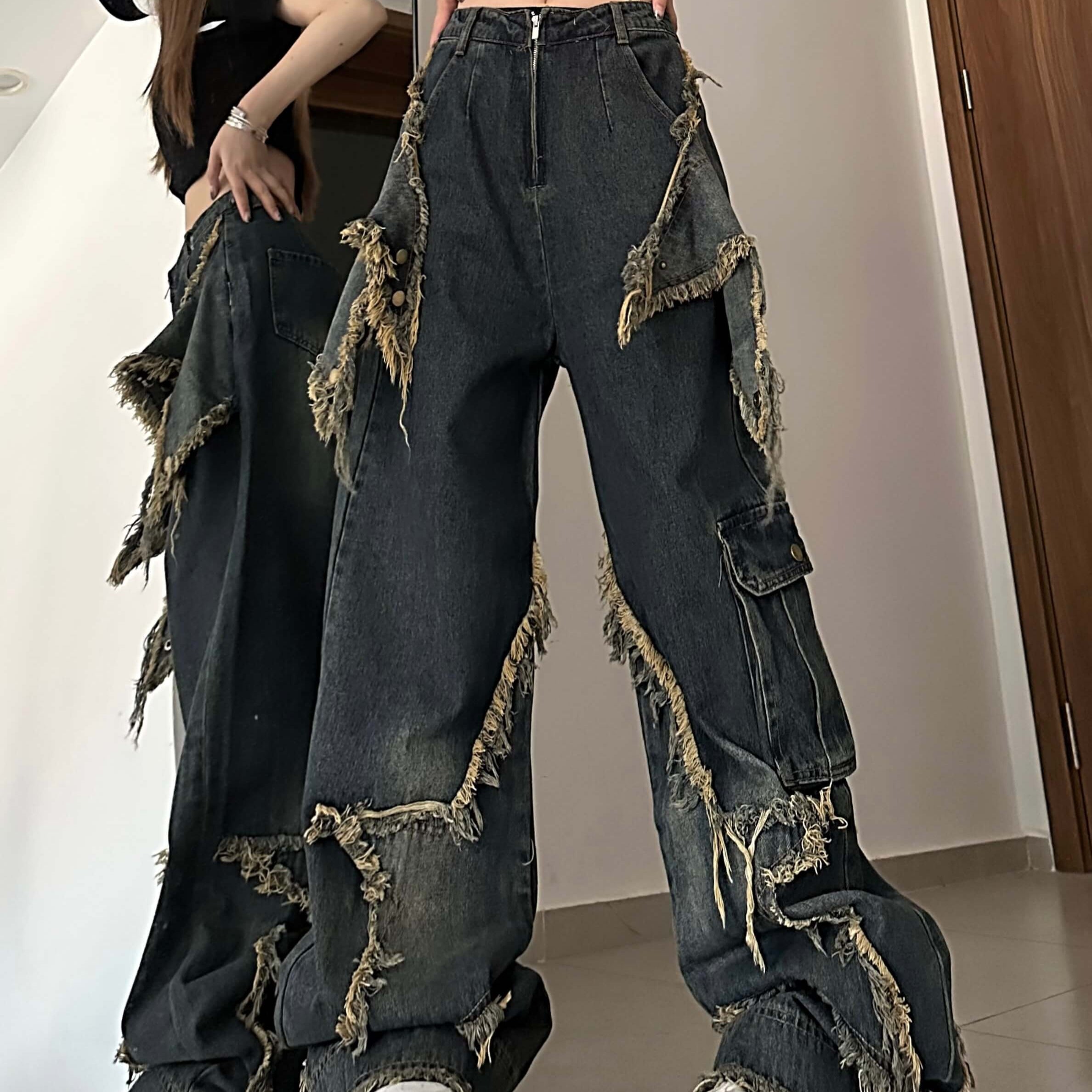 Fringe Stars Rust Flared Side Pocket Grunge Jeans