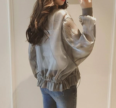 Transparent Gray White Oversized Zipper Jacket