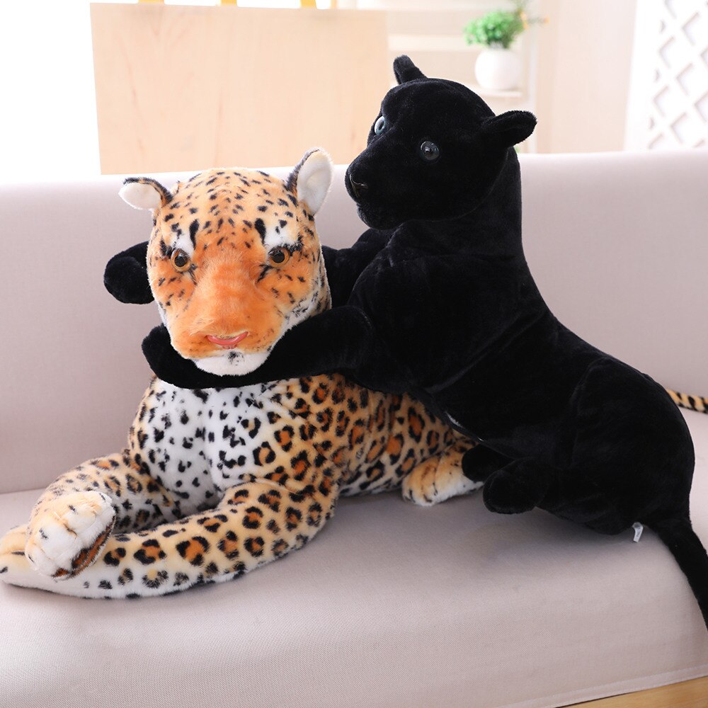Riesige Größe Lebensechte Waldkönig Panthera Simulation ausgestopftes Wildtier Gepard Plüsch, schwarzer Panther Leopard Stofftiere 