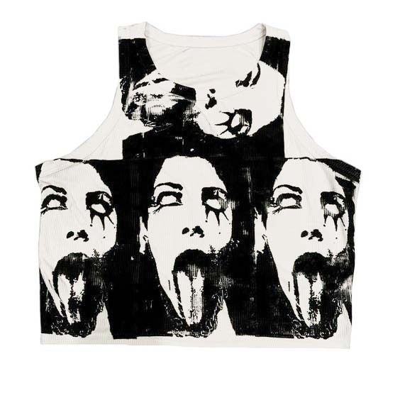 Glam Rock Faces Print Crop Top