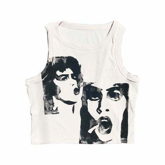 Glam Rock Faces Print Crop Top