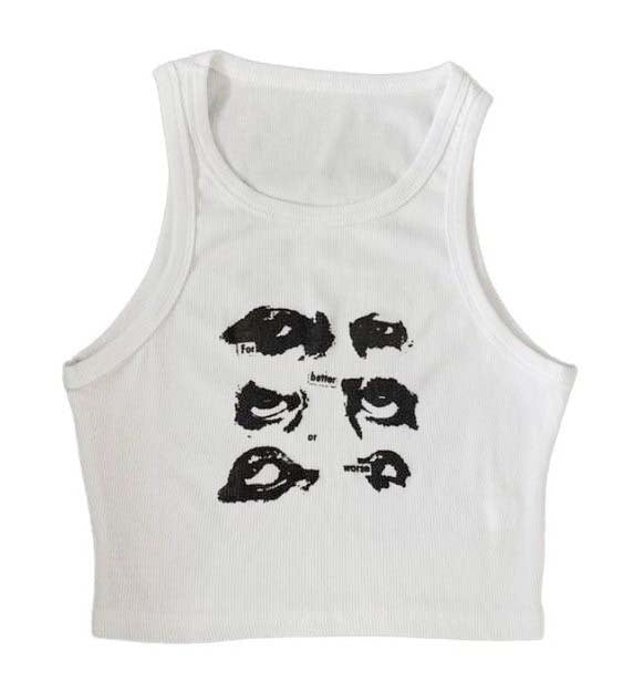 Glam Rock Faces Print Crop Top