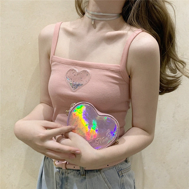 Glitter Heart Pink Pastel Kawaii Aesthetic Crop Top