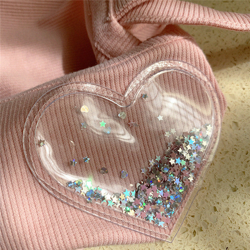 Glitter Heart Pink Pastel Kawaii Aesthetic Crop Top