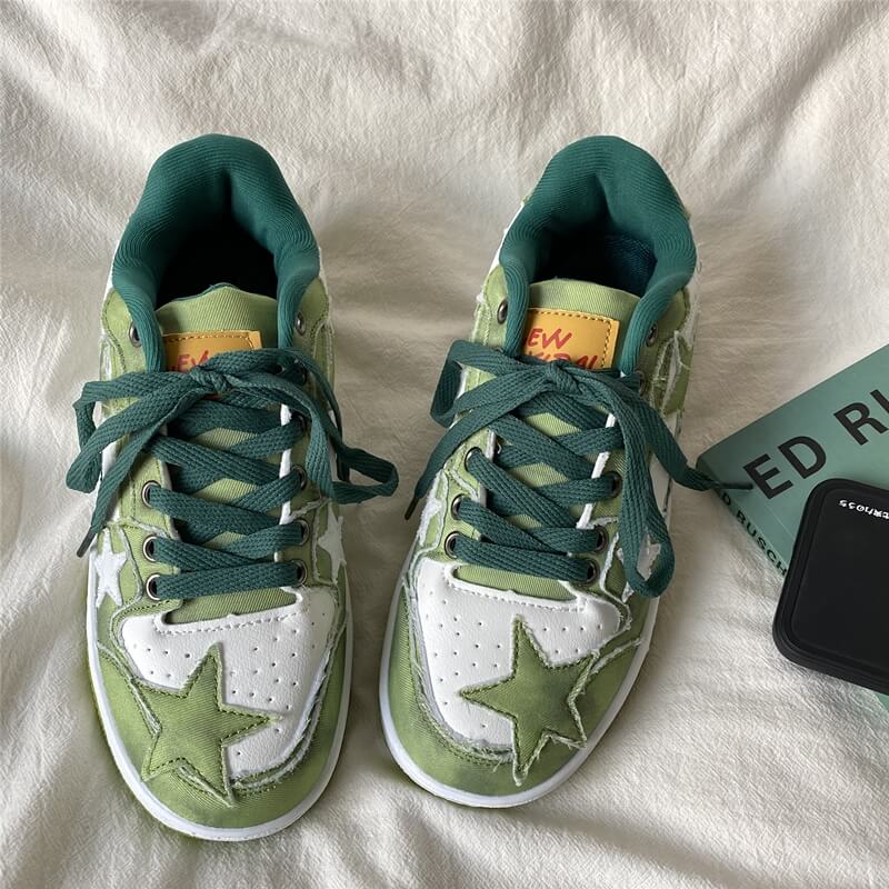 Green Stars Patchwork Fairycore Women Aesthetic Sneakers Shoes