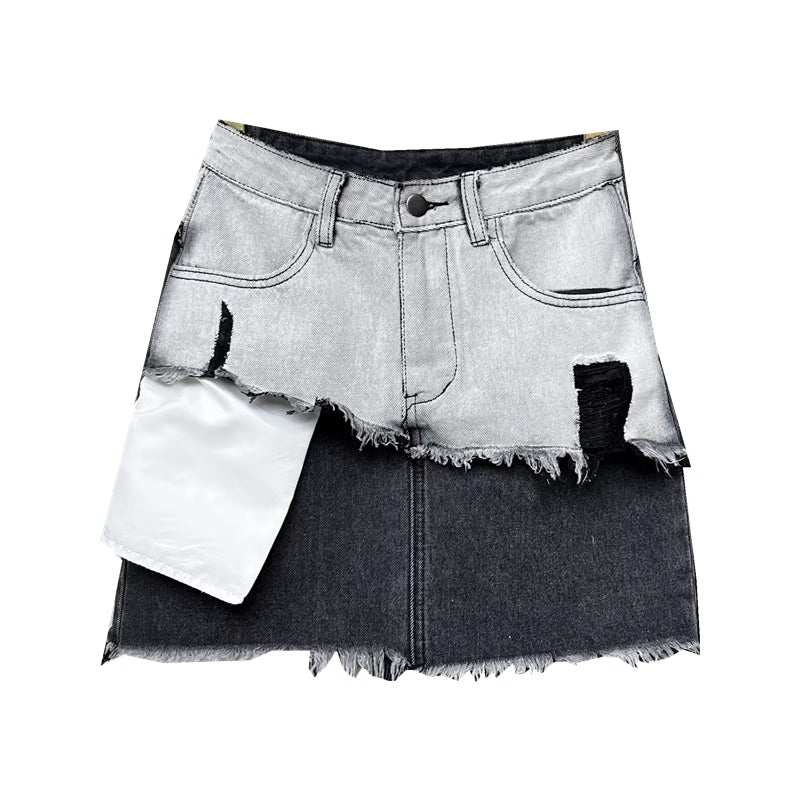 Grunge Ripped Irregular Denim Mini Skirt