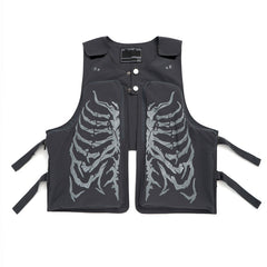 Grunge Skeleton Ribcage Pockets Vest