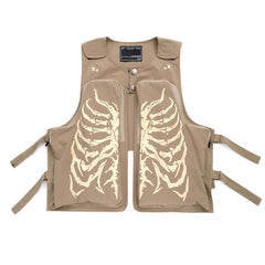 Grunge Skeleton Ribcage Pockets Vest