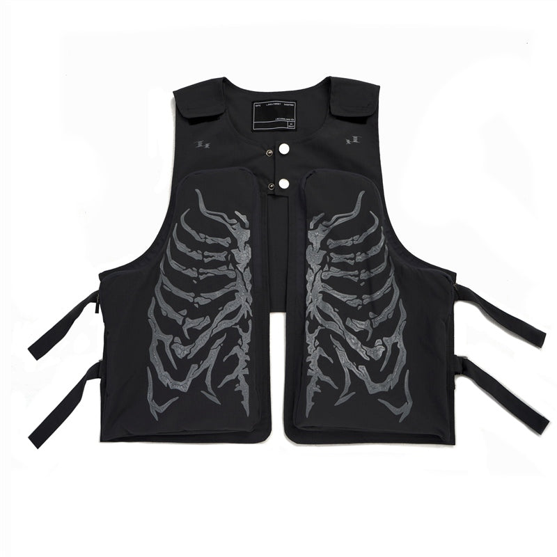 Grunge Skeleton Ribcage Pockets Vest