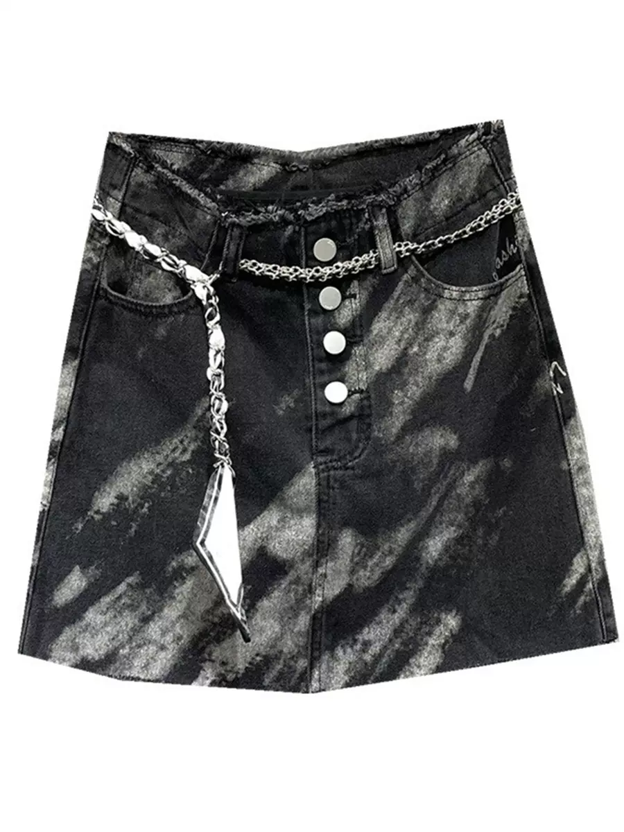 Grunge Washed Tie Dye Denim Mini Skirt