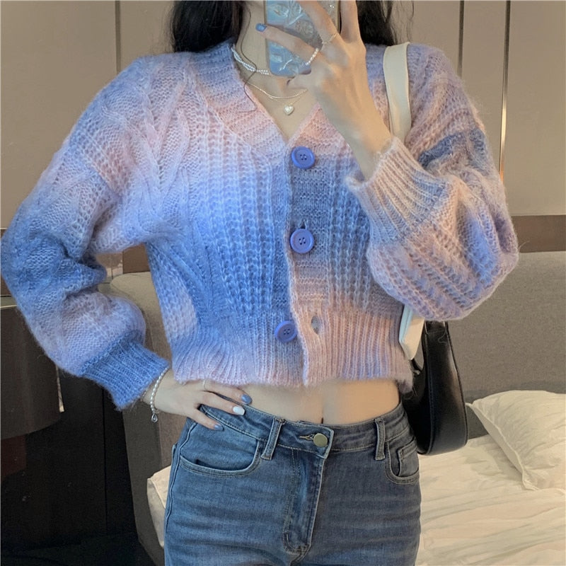 Pastel Rainbow Cropped Sweater Cardigan