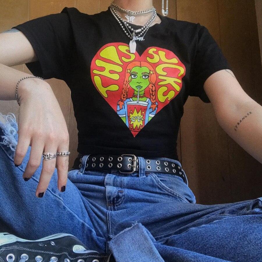 This Sucks Cartoon Print Crop Top