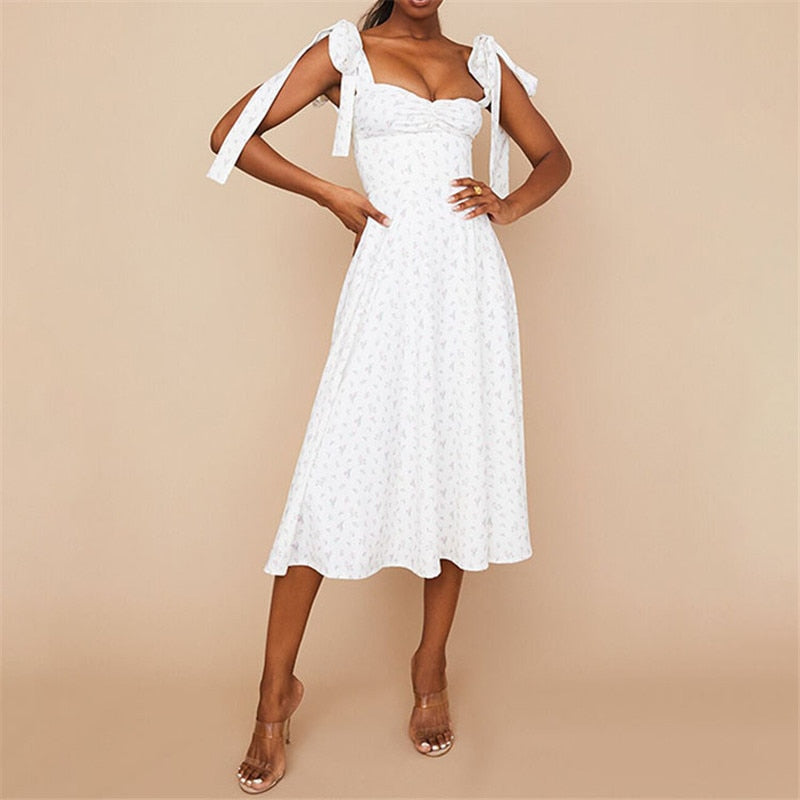 Clarissa Floral Print Knot Straps Dress