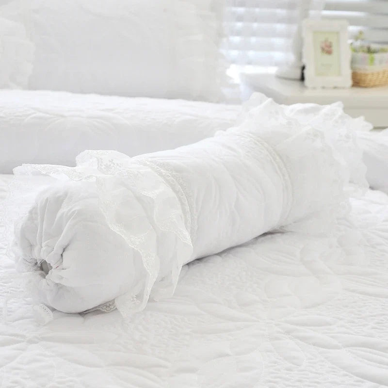 100%Cotton Thick Quilted Lace White Bedding Set