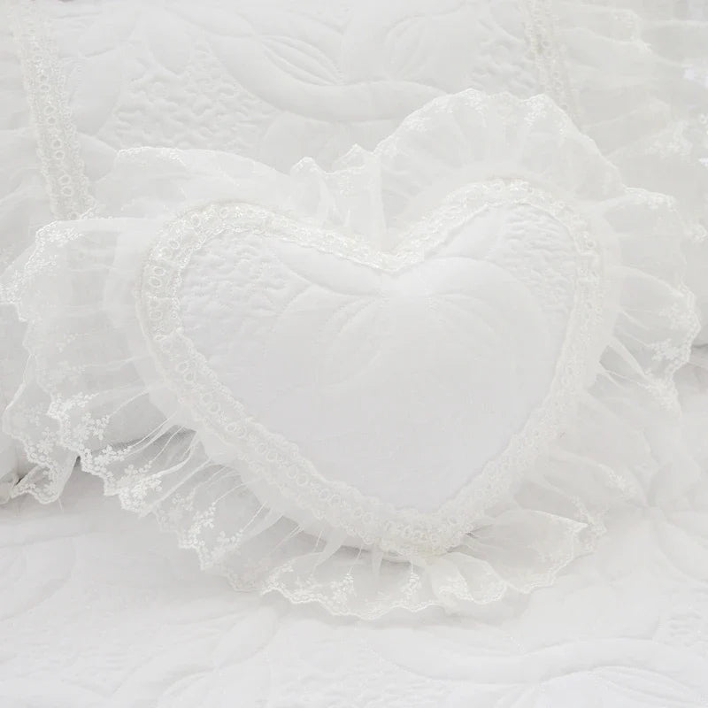 100%Cotton Thick Quilted Lace White Bedding Set