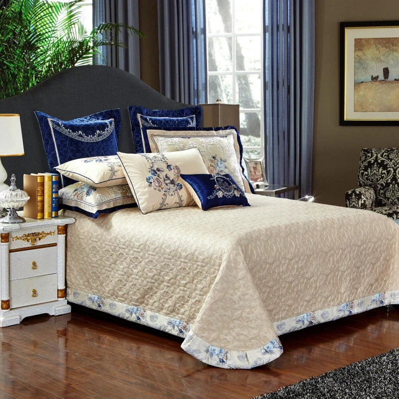 4/6/10Pcs Blue Jacquard Luxury Bedding Set