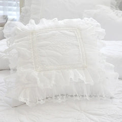 100%Cotton Thick Quilted Lace White Bedding Set