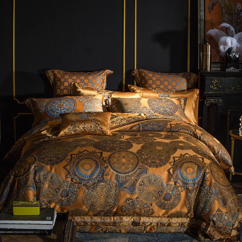 Luxury Golden Silver Satin Cotton Bedding Set