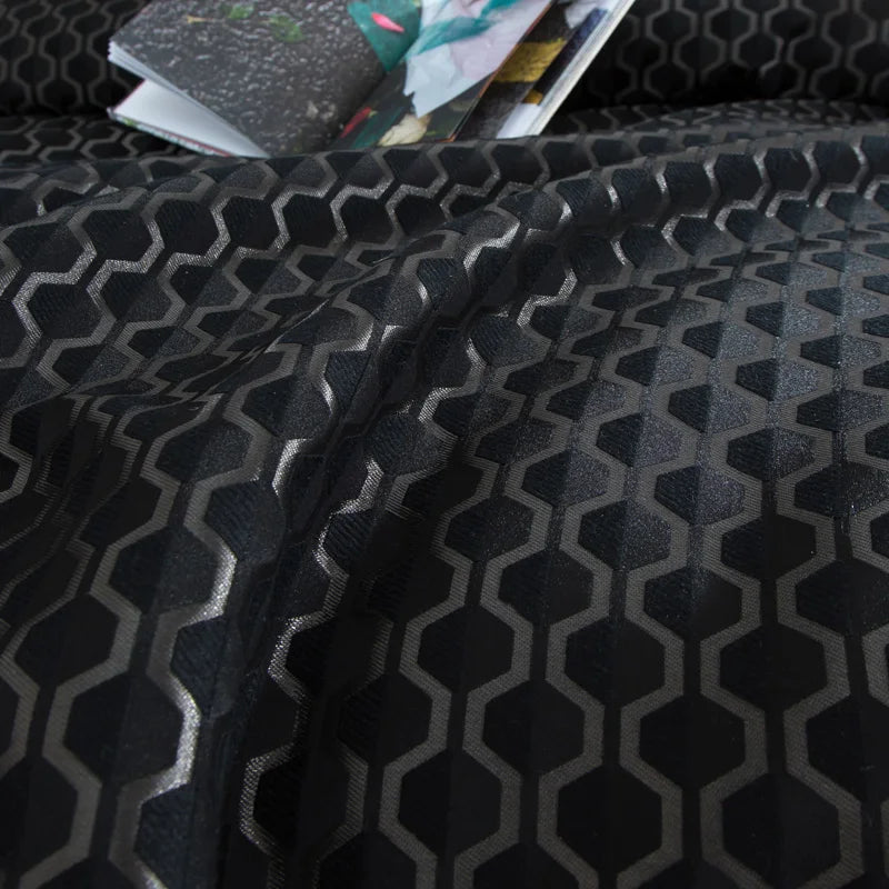 Blue Black Silk Satin Luxury Royal Bedding Set