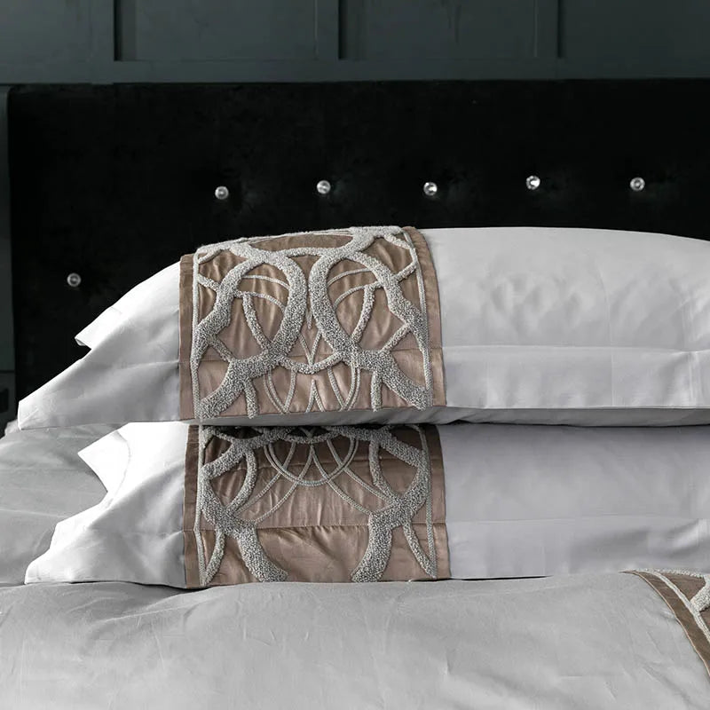 Grey white Bed Sheet Pillowcase Duvet cover set Luxury 60S Egyptian cotton queen king double size Bedding Set