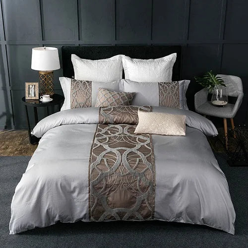 Grey white Bed Sheet Pillowcase Duvet cover set Luxury 60S Egyptian cotton queen king double size Bedding Set