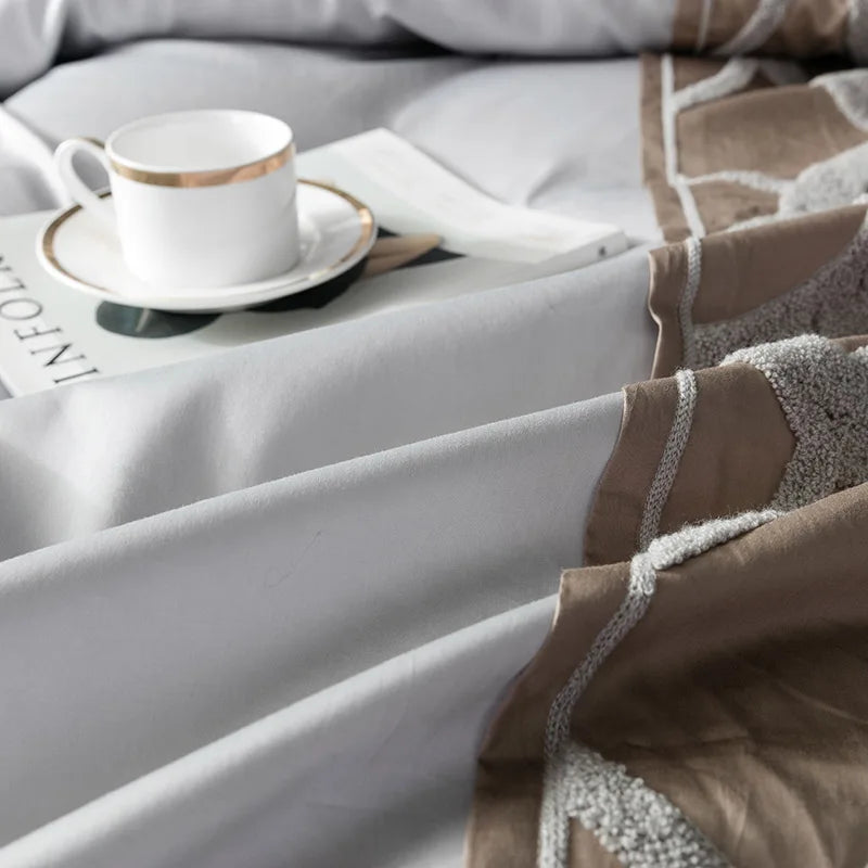 Grey white Bed Sheet Pillowcase Duvet cover set Luxury 60S Egyptian cotton queen king double size Bedding Set
