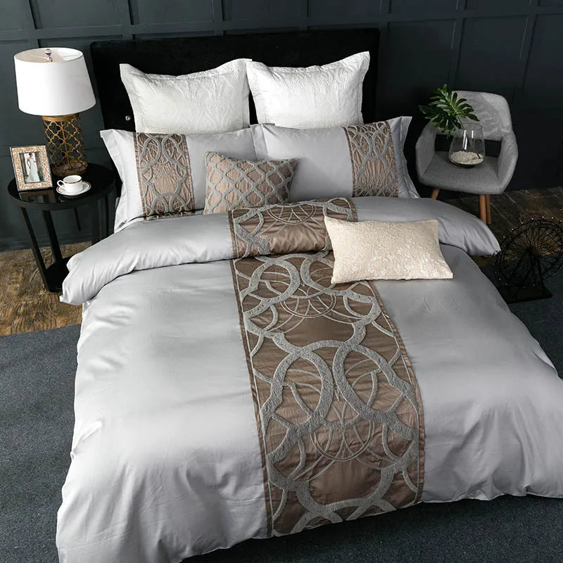Grey white Bed Sheet Pillowcase Duvet cover set Luxury 60S Egyptian cotton queen king double size Bedding Set