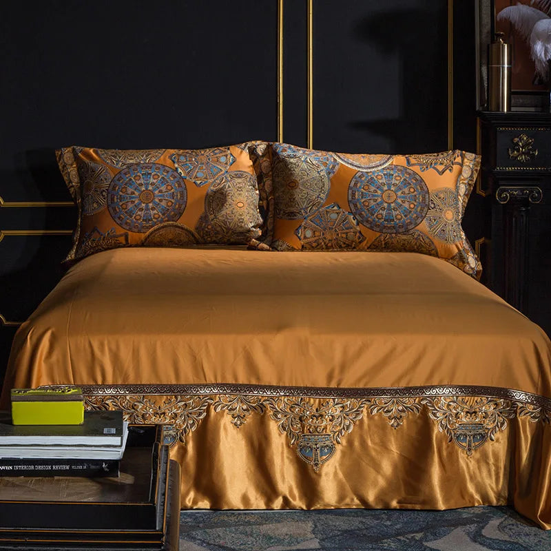 Luxury Golden Silver Satin Cotton Bedding Set