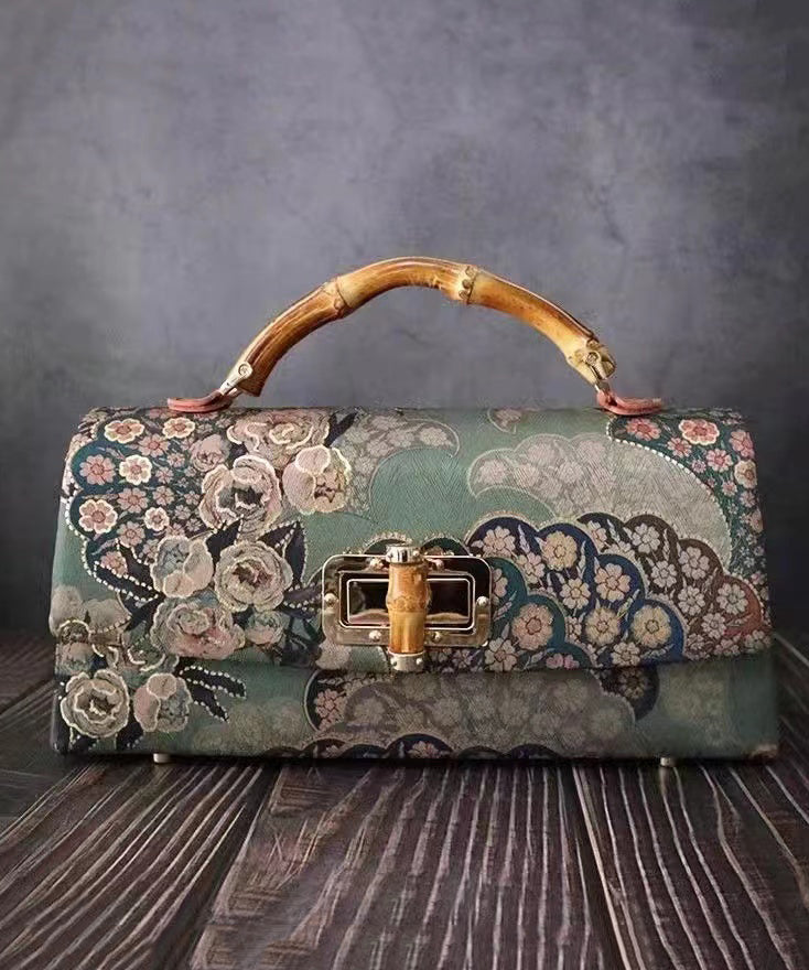 Handmade Retro Black Print Silk Tote Handbag