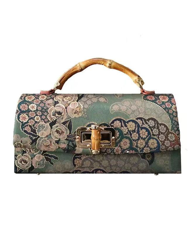 Handmade Retro Black Print Silk Tote Handbag