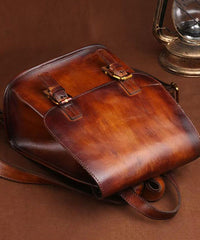 Retro Handmade Capacity Backpack Calf Large Brown Bag Leather
