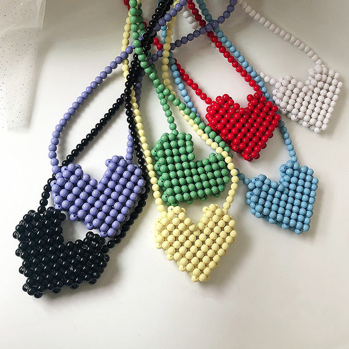 Heart Beaded Woven Handbag