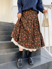 Floral Cottagecore Corduroy Skirt