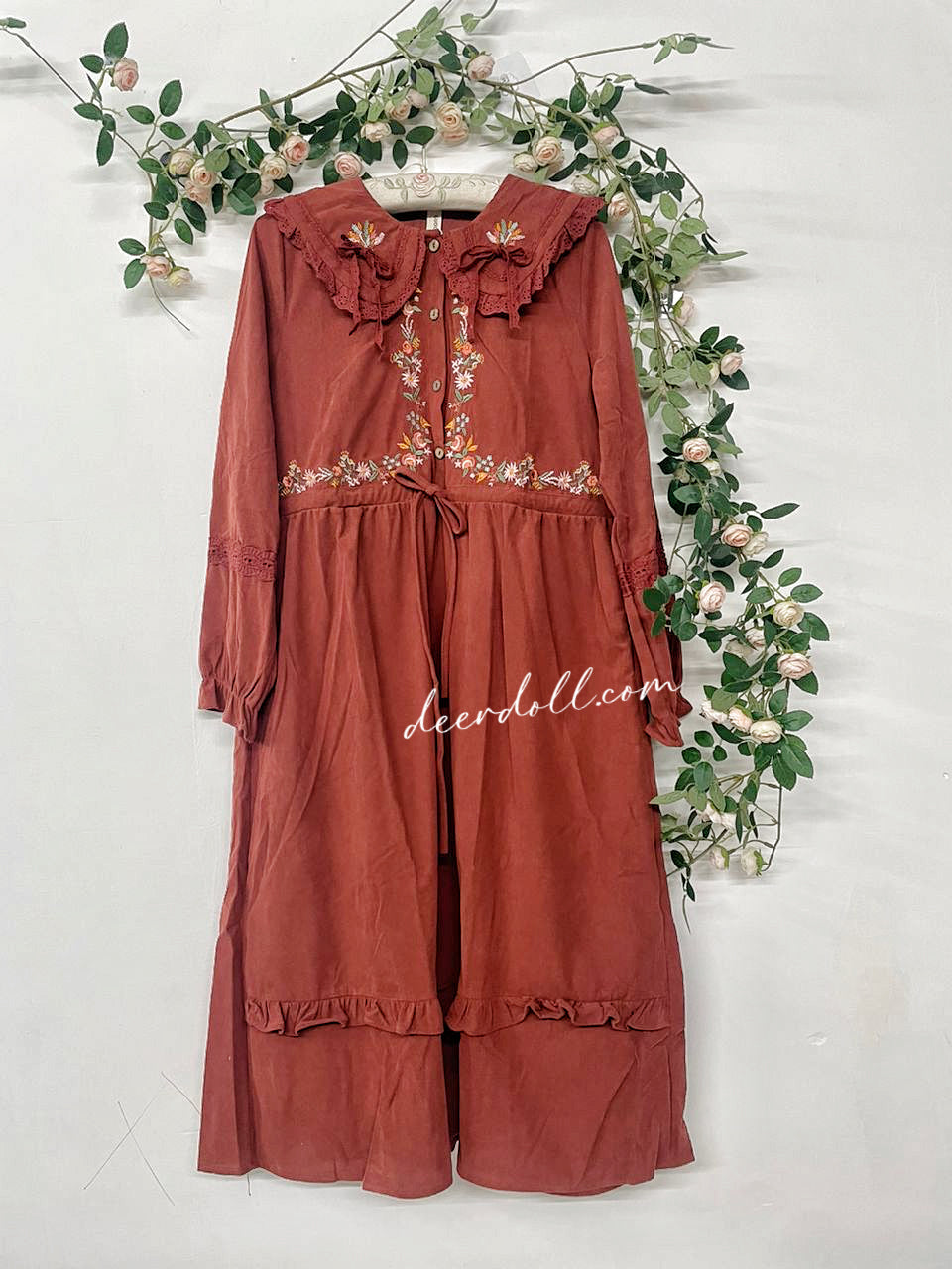 Foxy Fall Cottagecore Dress with Embroidery
