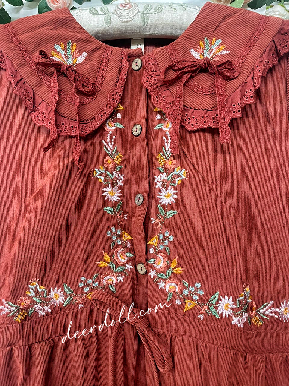 Foxy Fall Cottagecore Dress with Embroidery